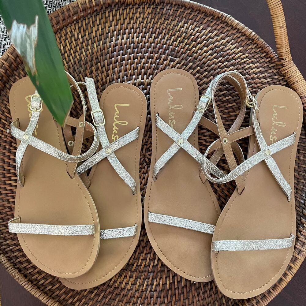 Lulus Rika Sandals Flats Size 7.5 Gold Metallic Bundle 2 Pairs